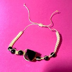 New expandable white twine bracelet with black beading. #bme2276